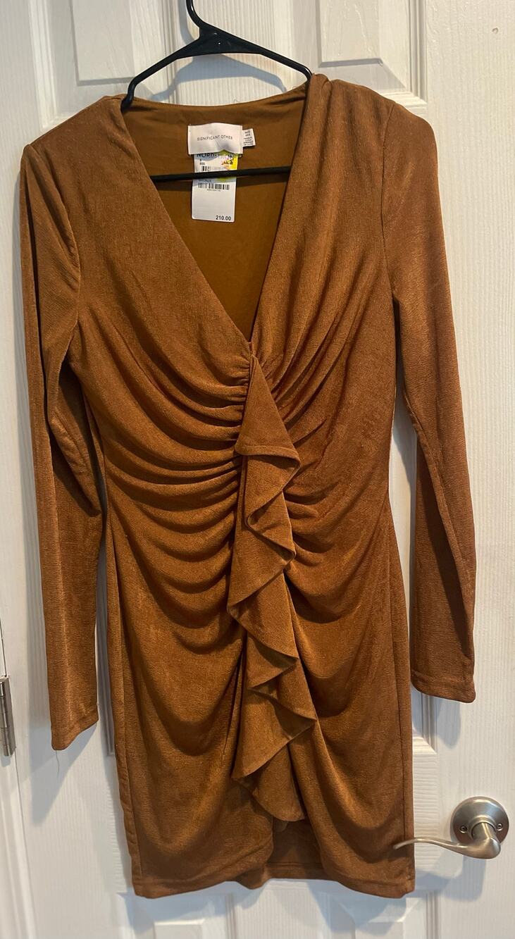 Significant Other Bronze/Mustard Bodycon Long Sleeve Dress, A51